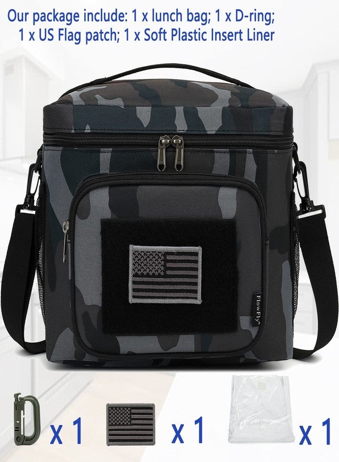 FlowFly حقيبة غداء FlowFly، حافظة طعام معزولة، حقيبة غداء حرارية مزودة بنظام MOLLE/PALS، حزام كتف مبطن قابل للتعديل، للرجال والنساء والبالغين والأطفال (أسود مموه، كبير) - Image 2